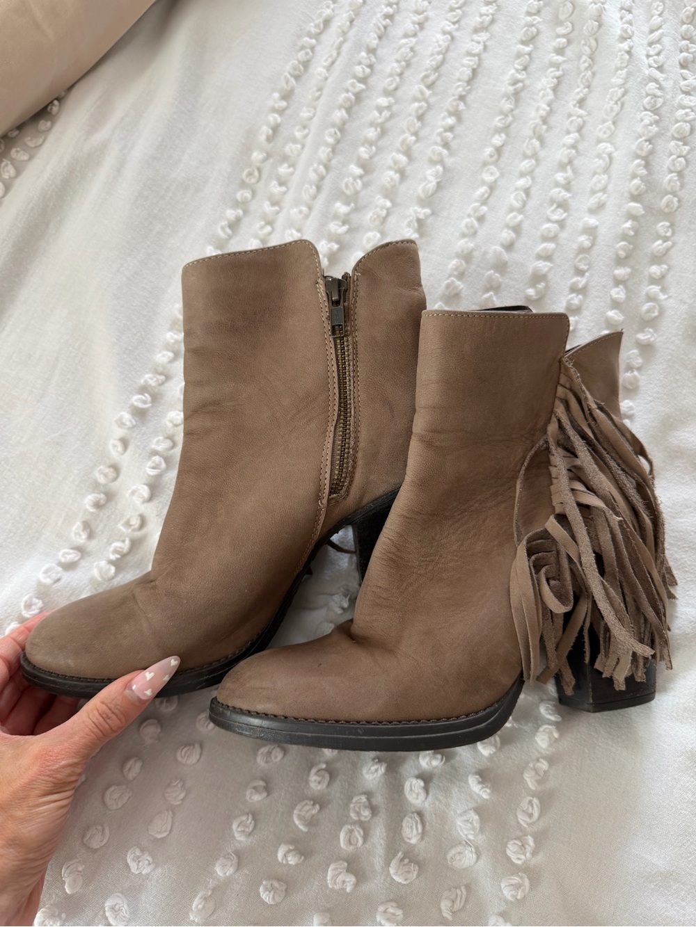 Steve Madden Taupe Fringe Suede Ankle Boots - Women 8.5